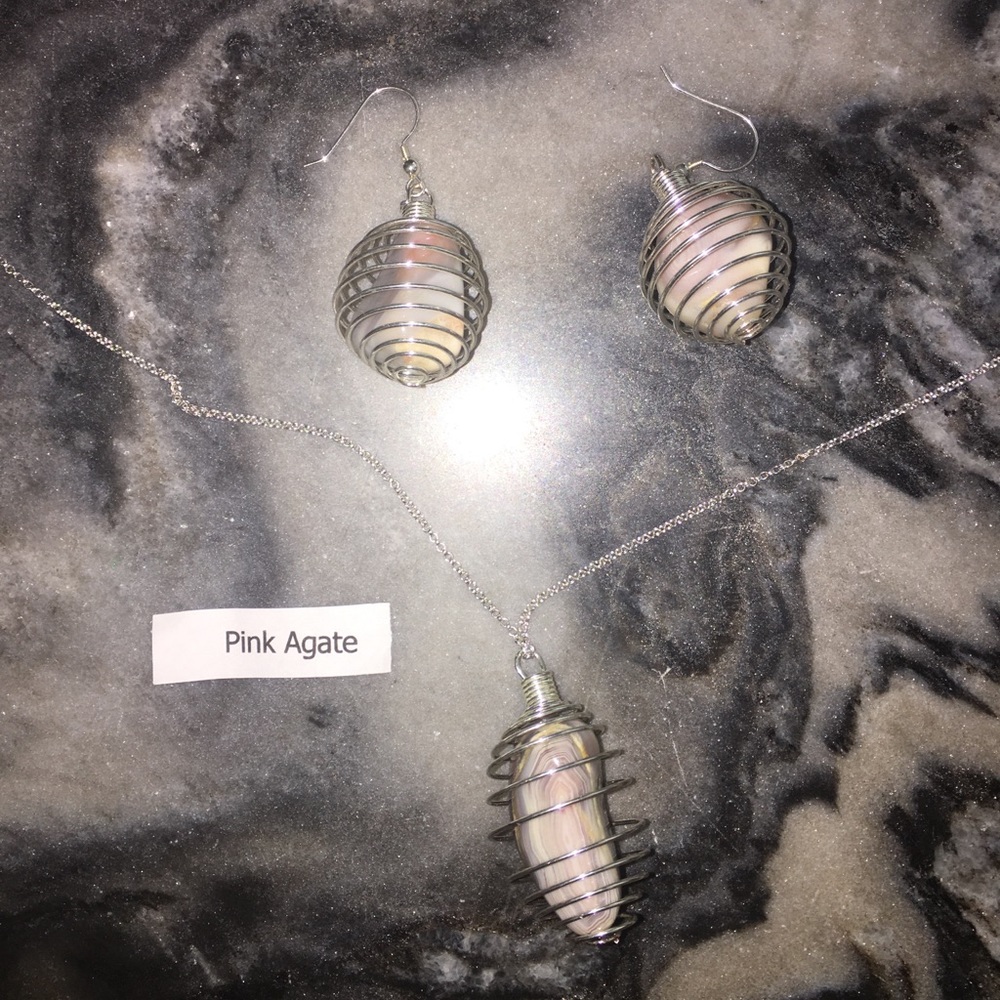 Pink Agate and Sterling Silver Set